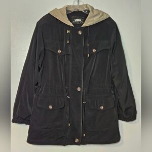 Utex Designs Brushed Faux Suede Hooded Jacket, Blk/Tan, Sz M